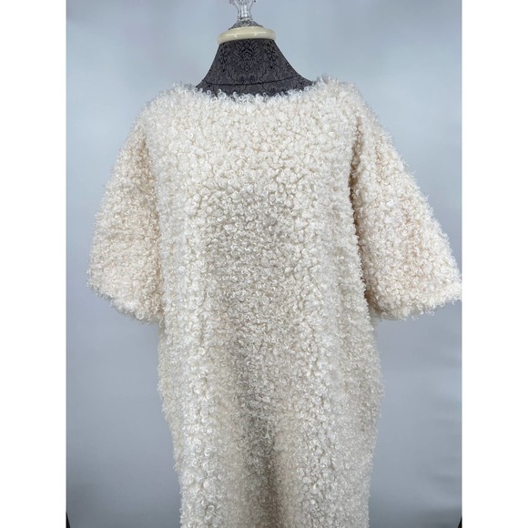 NAP Loungewear Teddy Fleece Cream fuzzy Midi Dress NWT size small loose fit - Picture 6 of 9